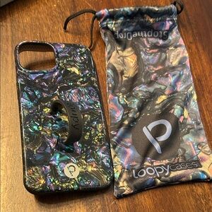 Loopy Case Iridescent Marble Phone Case with Black Loopy Grip
